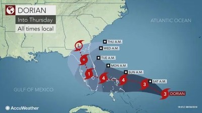 AccuWeather: Latest track of Hurricane Dorian (PRNewsfoto/AccuWeather)