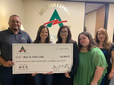 ACE Cash Express associates present a donation to Elizabeth Free, Corporate Partnerships Manager of Boys & Girls Clubs of San Antonio