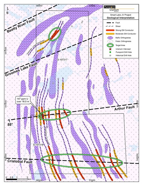 Figure 1: Geology Map of Smart Lake JV Project Showing Target Areas (CNW Group/Purepoint Uranium Group Inc.)