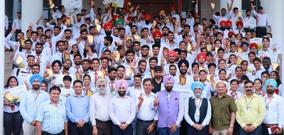 International and National Medal Winners and Sports Achievers of Chandigarh University in a jubilant mood after being honored by Punjab Government