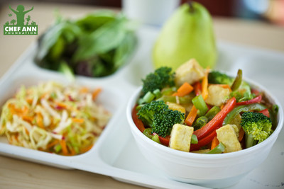 Through Get Schools Cooking, districts can serve up healthy dishes like this scratch-cooked veggie tofu rice bowl.