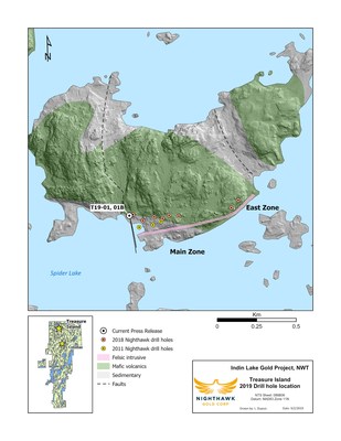 Figure 4. Plan View - Treasure Island Drillhole Locations (CNW Group/Nighthawk Gold Corp.)