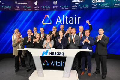 Matt Murphy, Material Sciences Corporation chief technology officer (back row, arm raised) and Pat Murley, MSC CEO (front row, second from right) joined Altair Engineering leadership and fellow winners of the 2019 Altair Enlighten Award at the Nasdaq Market Site last week to ring the Opening Market Bell.
