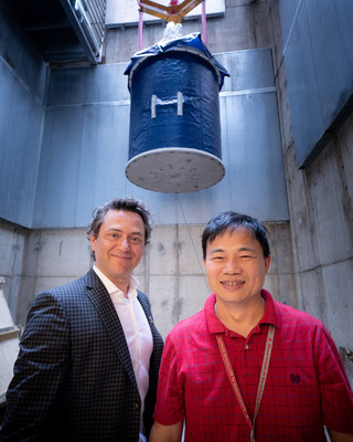 The NMR is the centerpiece of the department’s expansion, which is being led by Charalampos “Babis” Kalodimos, Ph.D., department chair (left).  On right is Youlin Xia, director, Center for Biomolecular NMR Spectroscopy, Structural Biology.