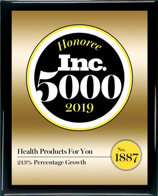 Health Products For You ranked 1887 amongst America's fastest growing companies in 2019