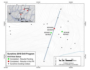 Figure 4- Map Showing Location of 2019 Drilling Program at Sunshine (CNW Group/Trilogy Metals Inc.)