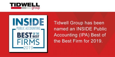 Tidwell Group has been named an INSIDE Public  Accounting (IPA) Best of the Best Firm for 2019.