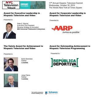 Univision's Republica Deportiva, AARP, Telemundo's Peter E. Blacker Condista's Burke Berendes And Jorge Fiterre To Be Honored At 17th Annual Hispanic TV Summit Wednesday, October 30th, The Westin New York At Times Square