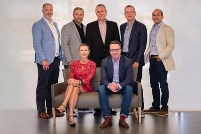 Cendyn's leadership team from left to right: John Seaton, Chief Commercial Officer, Michael J. Bennett, Chief Marketing Officer, Bryan Happ, Chief Financial Officer, Piers Hughes, Chief Information Officer, Ron Lugo, GM for Rainmaker, Tim Sullivan, President, and Olga Peddie, Chief Digital Officer.