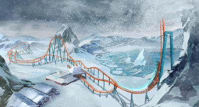 Coming to SeaWorld Orlando in 2020 is Orlando’s first launch coaster: Ice Breaker™. Named after the icy Arctic summits, Ice Breaker will feature four launches, both backwards and forwards, culminating in a reverse launch into the steepest beyond vertical drop in Florida — a 93-foot tall spike with 100-degree angle.
Artist Rendering: 2019© SeaWorld Parks