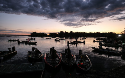 Bassmaster Elite Series anglers await launch on the St. Lawrence River in Waddington, N.Y., which was named the top bass fishing destination in America on Bassmaster Magazine's list of Top 100 Best Bass Lakes.