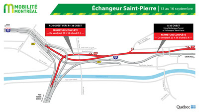 Fermeture A20 ouest entre Turcot et Saint-Pierre, fin de semaine du 13 septembre (Groupe CNW/Ministre des Transports)