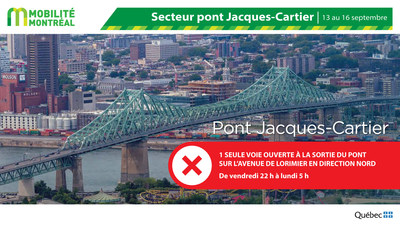 Entraves PJCCI pont Jacques-Cartier, fin de semaine du 13 septembre (Groupe CNW/Ministre des Transports)