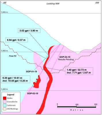 Figure 4: Guadalupe Cross Section 1625 NE (CNW Group/Leagold Mining Corporation)