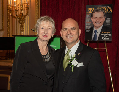Patricia Harty, Editor and Co-founder of Irish America, and Raymond F. Kerins, Jr., Senior Vice President of Corporate Affairs at Bayer, at the 2019 Healthcare & Life Sciences 50 awards dinner. The event was held at the Metropolitan Club in New York City on Thursday, September 12.