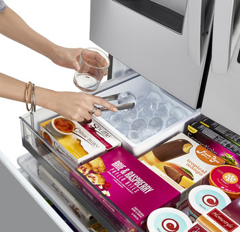 Along with cooling and styling upgrades, the new LG InstaView Refrigerators are the first and only to produce automatically three custom types of ice: slow-melting, round LG Craft Ice in the freezer drawer, and cubed and crushed ice in the door. (PRNewsfoto/LG Electronics USA)