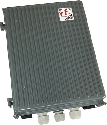 RF Designs QLink O4T Quad Fiber Transmitter & Outdoor Enclosure for Satellite Antennas, L-Band.