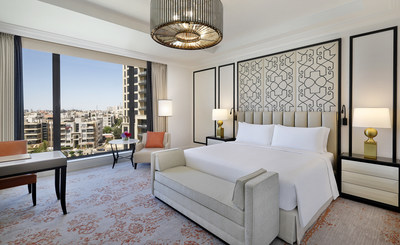 Guest rooms at newly opened St. Regis Amman draw inspiration from the St. Regis brand's rich history as well as Bedouin-Jordanian culture.