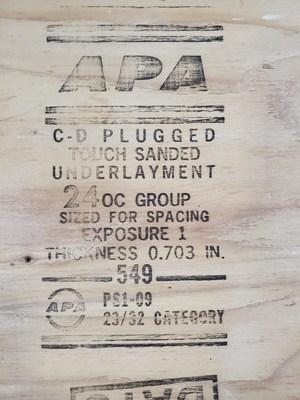 An example of an APA stamp, signifying that the product meets industry standards. Panels manufactured to meet APA performance standards must satisfy rigorous, exacting performance criteria for the intended applications. An example of an APA stamp, signifying that the product meets industry standards. Panels manufactured to meet APA performance standards must satisfy rigorous, exacting performance criteria for the intended applications.