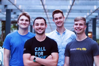 The AsTeR team, (from left) Pierre-Louis Missler, Meryll Dindin, Oskar Radermacker, and Florian Fesch, created an application that uses speech-to-text services and natural language processing to prioritize calls in order of emergency level. The team uses AI to keep track of sentiment and anxiety levels, providing heatmaps so emergency services can see where help is needed most.