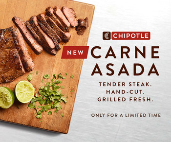Chipotle Mexican Grill announced that it’s introducing a brand-new steak option, Carne Asada, nationally on September 19, 2019.