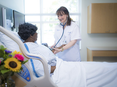 A Northwell Health nurse checks the blood pressure of a patient. Photo credit Northwell Health.