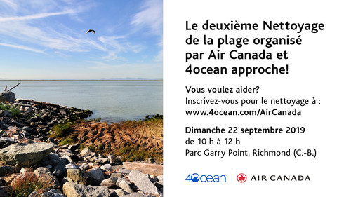 Invitation au public à participer au nettoyage d'une plage canadienne organisé par 4ocean et commandité par Air Canada et #BonVoyagePlastique (Groupe CNW/Air Canada)