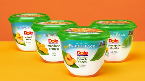 Dole elevates everyday meals with new Dole Fridge Packs - easy to open, resealable, stackable clear packaging. Available nationally in 4 varieties: Pineapple Chunks, Mandarin Oranges, Peach Slices and Mixed Fruit.