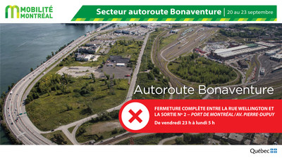 Fermeture A10 Bonaventure, fin de semaine 20 septembre (Groupe CNW/Ministre des Transports)