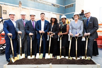 Pictured at the groundbreaking ceremony, left to right: Covenant House International President Kevin Ryan; Covenant House International board chairman Tom McGee; Covenant House New York board member Louis Rauchenberger; Covenant House International board member Strauss Zelnick; Covenant House International board member and six-time Tony Award winner Audra McDonald; Michean Hall, a Covenant House alumni; Sr. Nancy Downing, Executive Director of Covenant House New York; and Covenant House International board member John Dickerson.