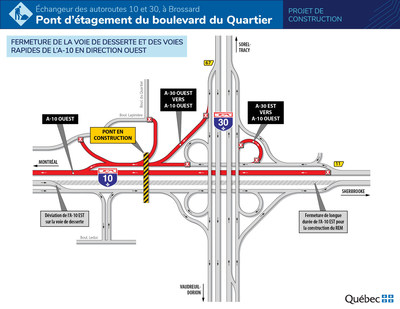 FERMETURE DE LA VOIE DE DESSERTE ET DES VOIES RAPIDES DE L'AUTOROUTE 10 EN DIRECTION OUEST (Groupe CNW/Ministre des Transports)