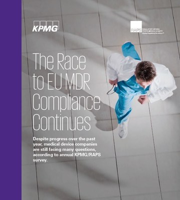 Under new rules to market medical devices in the European Union (EU), only 27% of respondents said they will be fully compliant with the regulations set to go into effect May 26, a survey from the Regulatory Affairs Professionals Society (RAPS) and KPMG LLP, the U.S. tax, audit and advisory firm, found. Click here to see the full report: https://institutes.kpmg.us/content/dam/institutes/en/healthcare-life-sciences/pdfs/2019/KPMG_EU%20MDR_Whitepaper.pdf (PRNewsfoto/KPMG LLP)