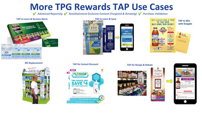 TPG Rewards TAP Uses Cases: (as pictured Excedrin Tap to Learn, Snapple Tap to Win, P.F. Chang's® Sauces Tap for Recipe, Flonase Tap for Instant Discount, Claritin Tap for Pollen Count). TPG is unique in the industry as it pioneered and developed (since 2014) NFC chip technology to assist its CPG clients with both “collateral compliance” and “consumer marketing” programs. Today, TPG’s proprietary TAP Technology is known as the most robust and successful TAP marketing platform in the World.