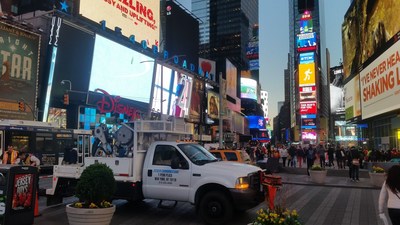 Stealth Communications' fiber crew installing fiber-optic cables in NYC's Times Square neighborhood.