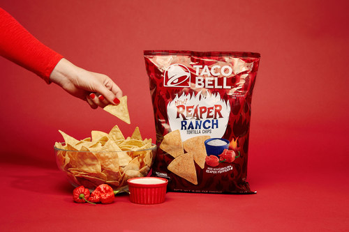 Taco Bell is turning up the heat in its latest innovation for fans everywhere. After infusing one of the world’s hottest peppers into a Reaper Ranch sauce for a twist on Nacho Fries earlier this year, the brand is now incorporating that unexpected zesty and spicy flavor mashup into Reaper Ranch Tortilla Chips, available today at regional and national retailers across the country while supplies last.
